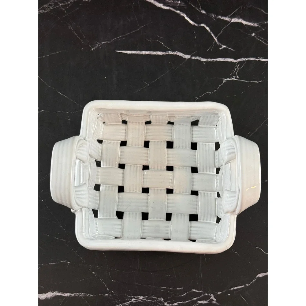 VTG Neuwirth Portugal Open Weave Ceramic Woven Basket 6.5in Square MINT!